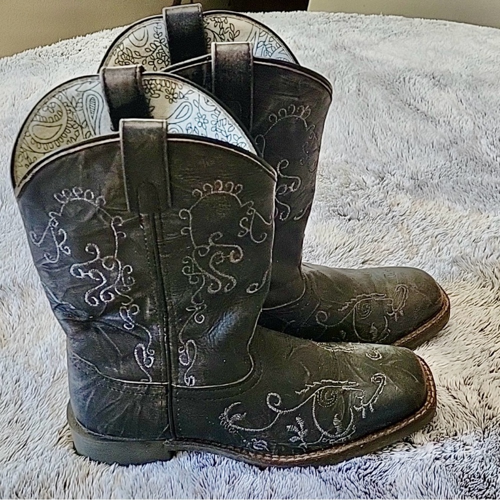 Children's Embroidered Cowboy Boots - Black